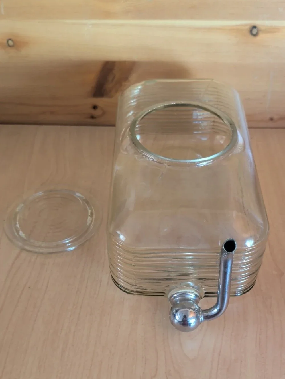 Antique Ribbed Clear Glass and Chrome Water Dispenser with Lid -